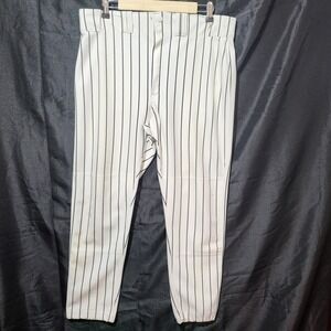 Russell Athletic Mens White Black Pinstripe Baseball Pants Size 36 Distressed